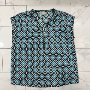 Michael Kors Top Size‎ L  Blue and Black Geometric Print Zip